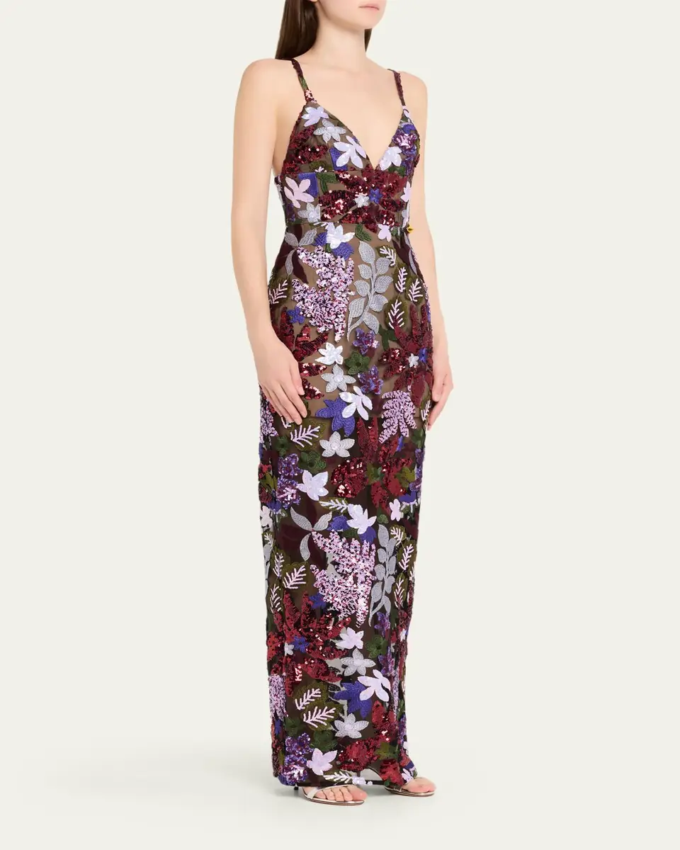 Bronx Banco Allegra Sequin Floral-Embroidered Column Gown | Thumbnail 4