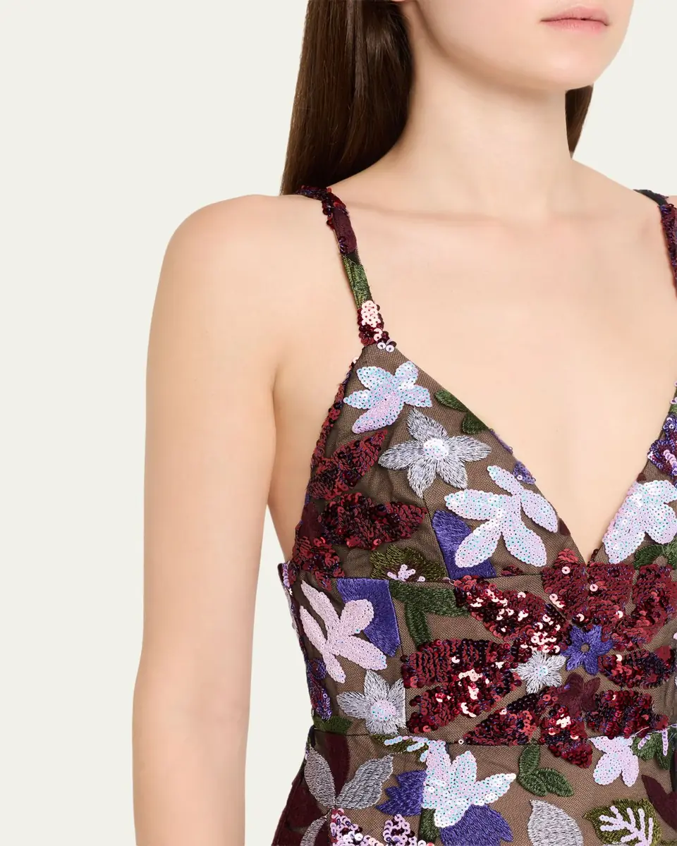 Bronx Banco Allegra Sequin Floral-Embroidered Column Gown | Thumbnail 5
