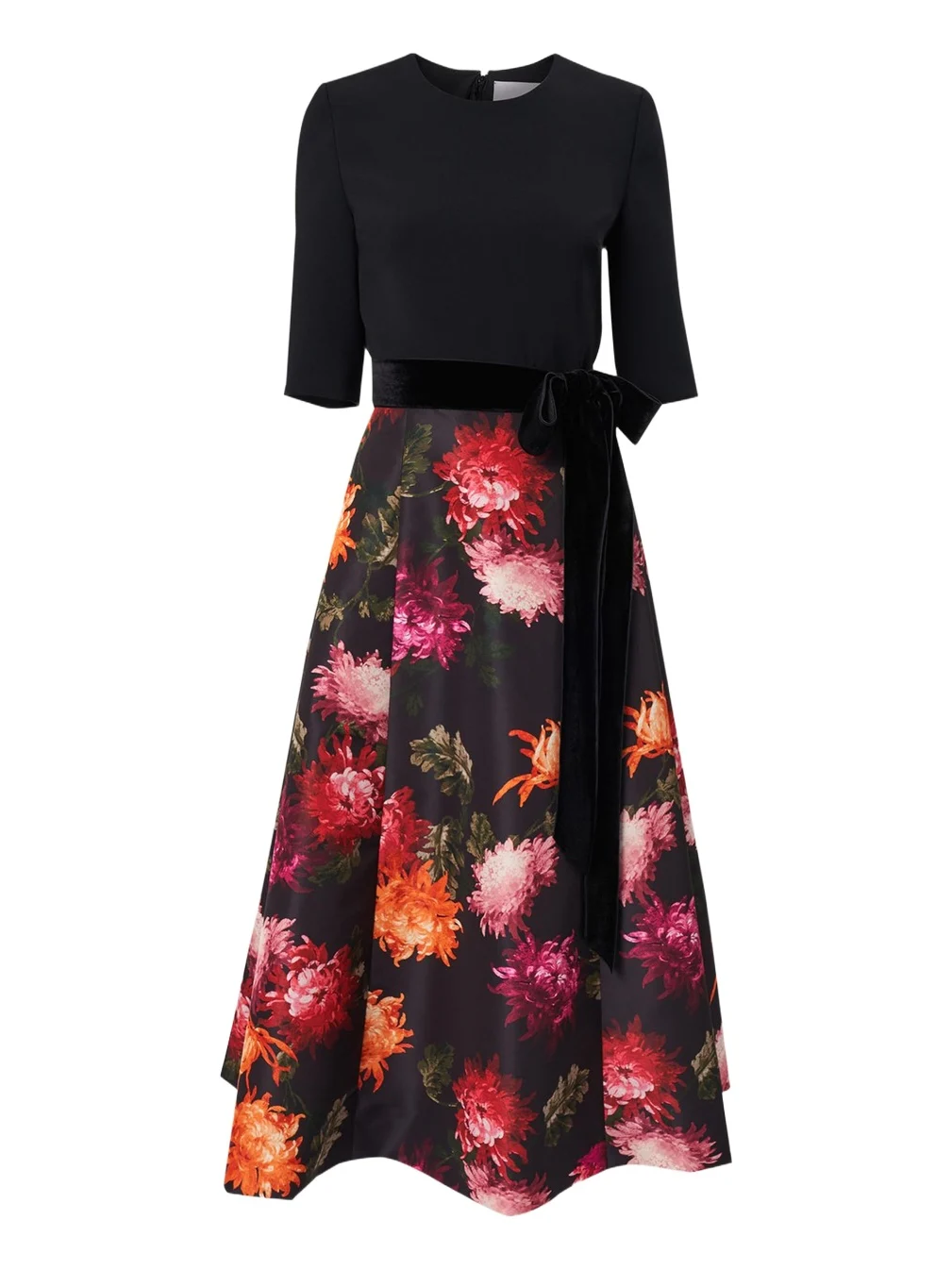 Floral Elbow-Sleeve Bow Midi Dress Floral Elbow-Sleeve Bow Midi Dress