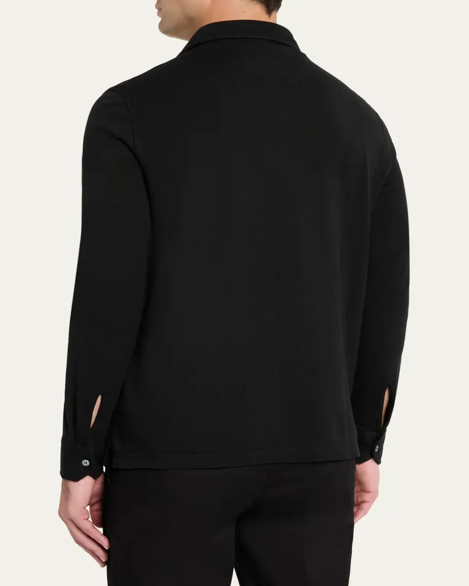 Fedeli Men's Giza Cotton Long-Sleeve Pique Polo Shirt | Thumbnail 3 Fedeli Men's Giza Cotton Long-Sleeve Pique Polo Shirt | Thumbnail 3