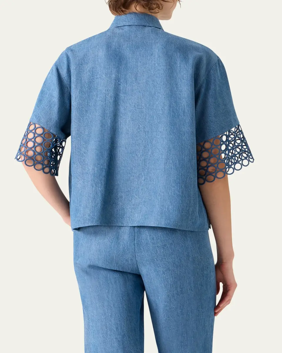 Akris punto Guipure Short-Sleeve Denim Button-Down Shirt | Thumbnail 3 Akris punto Guipure Short-Sleeve Denim Button-Down Shirt | Thumbnail 3