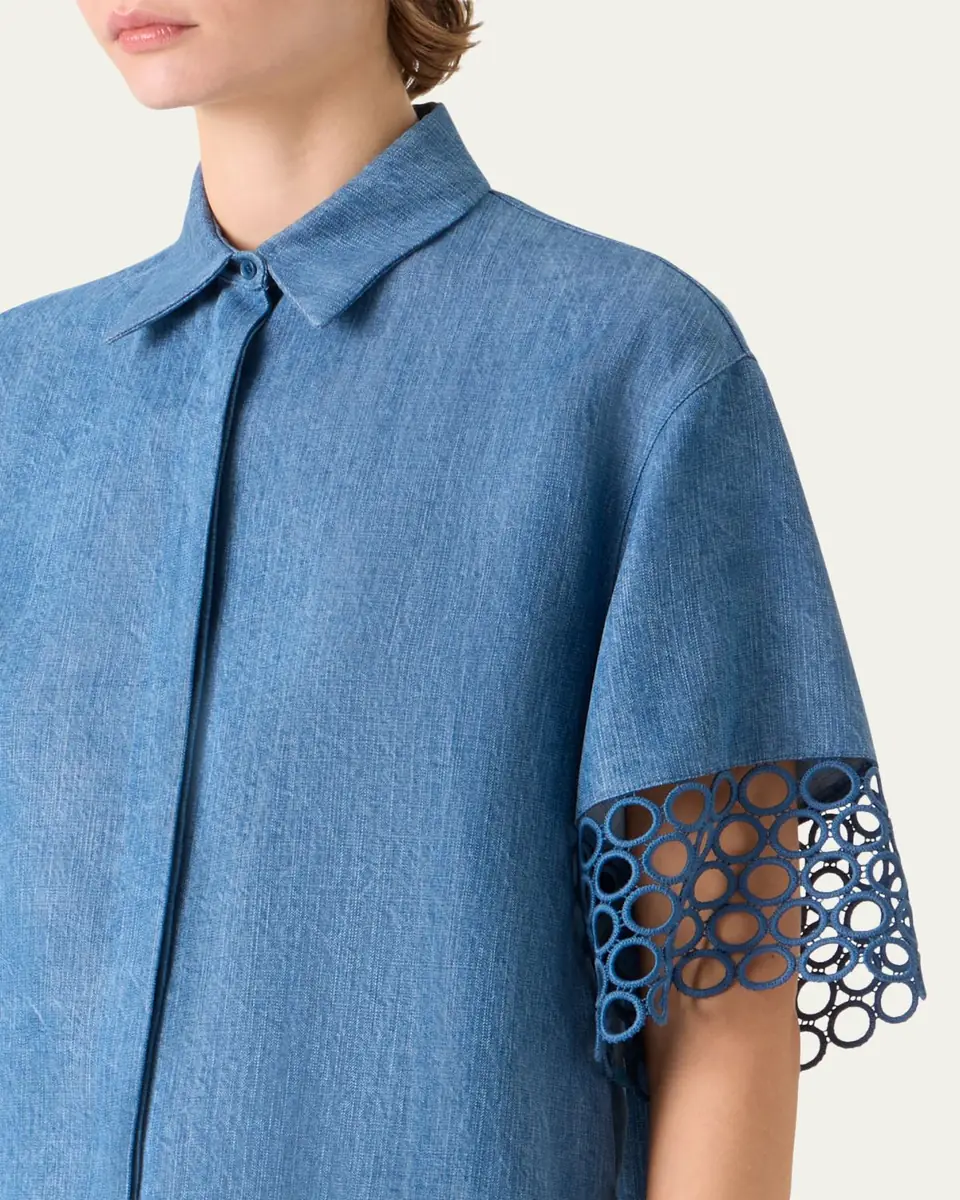 Akris punto Guipure Short-Sleeve Denim Button-Down Shirt | Thumbnail 5 Akris punto Guipure Short-Sleeve Denim Button-Down Shirt | Thumbnail 5