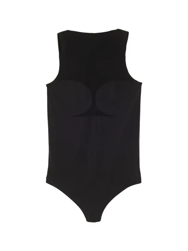 Corset-Effect Sleeveless Bodysuit with Sheer Panels Corset-Effect Sleeveless Bodysuit with Sheer Panels