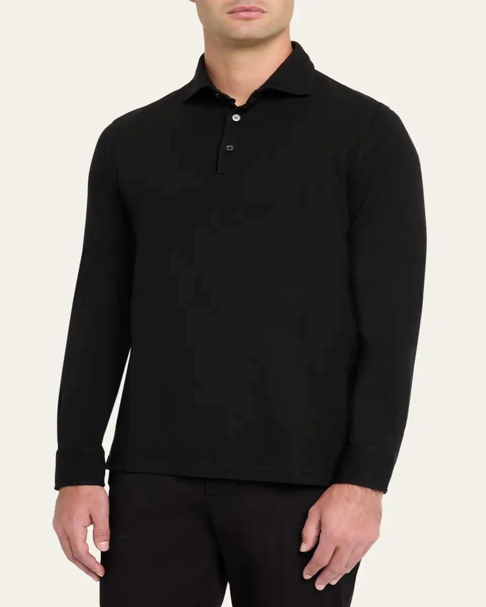 Fedeli Men's Giza Cotton Long-Sleeve Pique Polo Shirt | Thumbnail 4