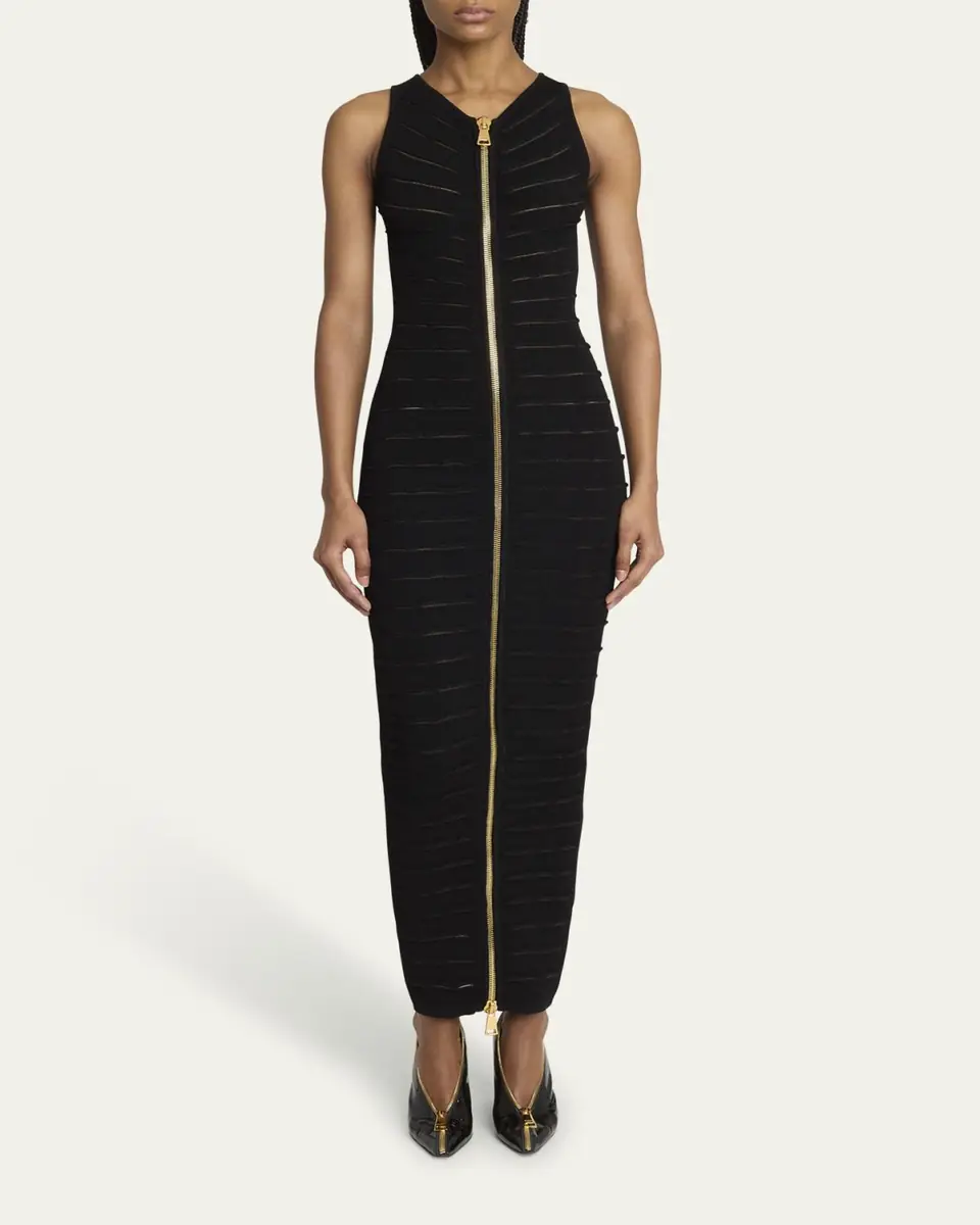 Balmain Sleeveless Cutout Zip Halter Maxi Dress | Thumbnail 2 Balmain Sleeveless Cutout Zip Halter Maxi Dress | Thumbnail 2