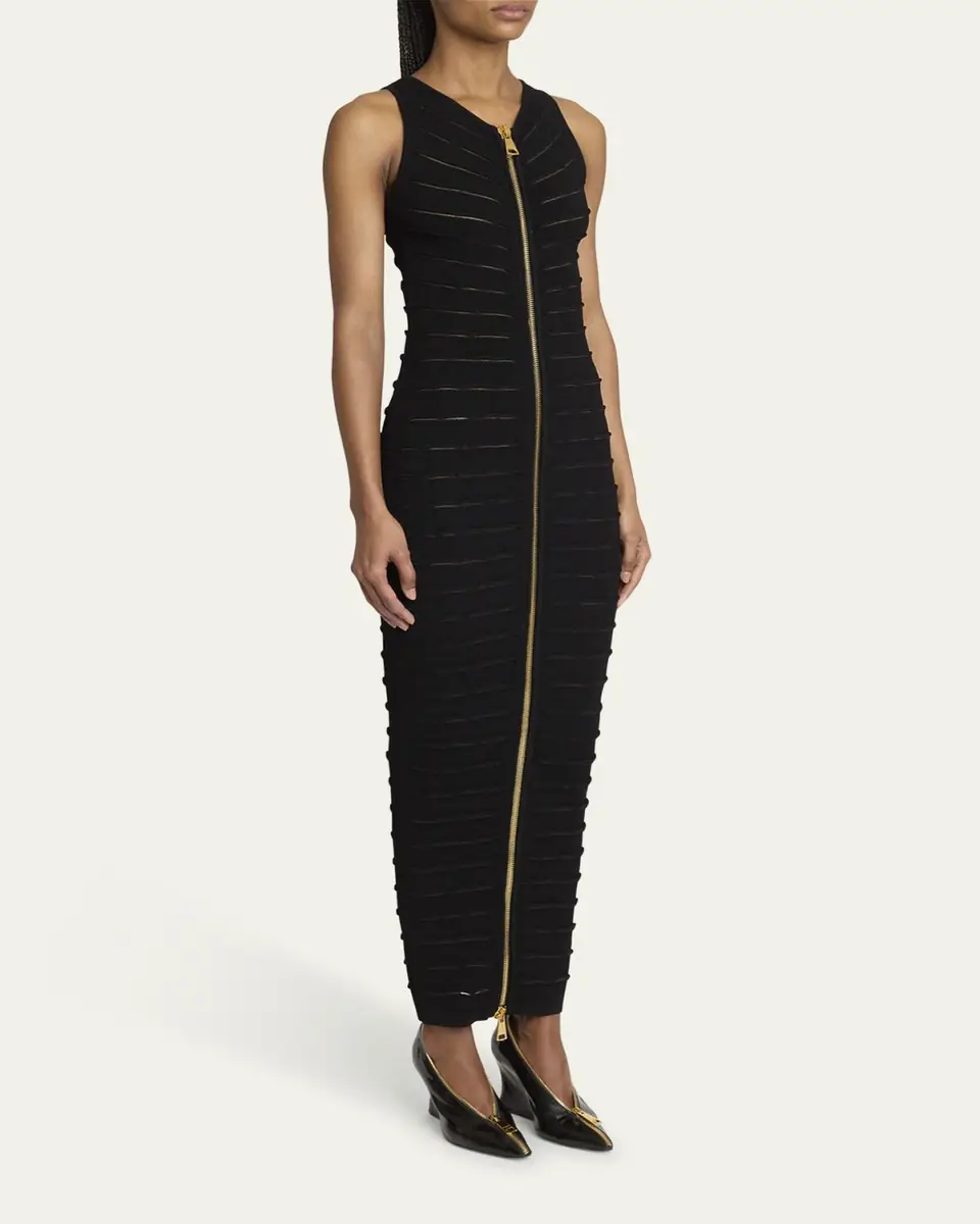 Balmain Sleeveless Cutout Zip Halter Maxi Dress | Thumbnail 4 Balmain Sleeveless Cutout Zip Halter Maxi Dress | Thumbnail 4