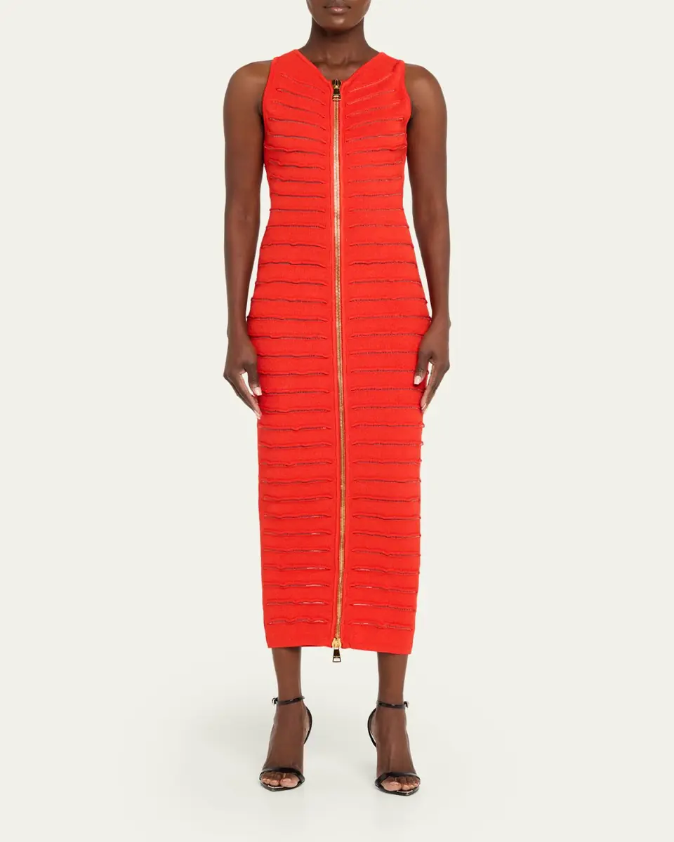 Balmain Sleeveless Cutout Zip Halter Maxi Dress | Thumbnail 6 Balmain Sleeveless Cutout Zip Halter Maxi Dress | Thumbnail 6