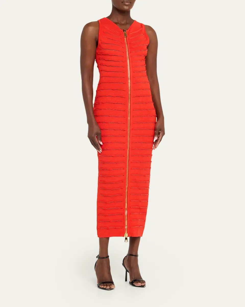 Balmain Sleeveless Cutout Zip Halter Maxi Dress | Thumbnail 8 Balmain Sleeveless Cutout Zip Halter Maxi Dress | Thumbnail 8