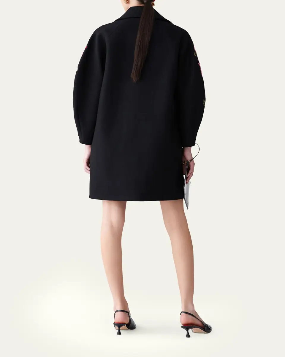 Carolina Herrera Floral-Embroidered Wool Cocoon Coat | Thumbnail 3