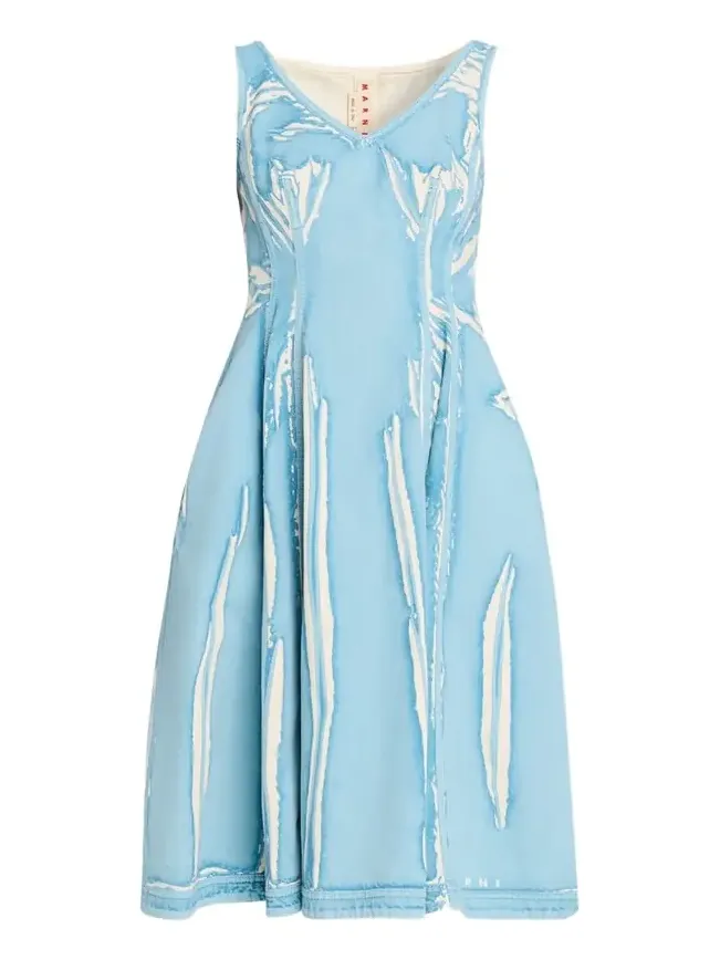Screen-Printed Denim Sleeveless Midi Dress Screen-Printed Denim Sleeveless Midi Dress