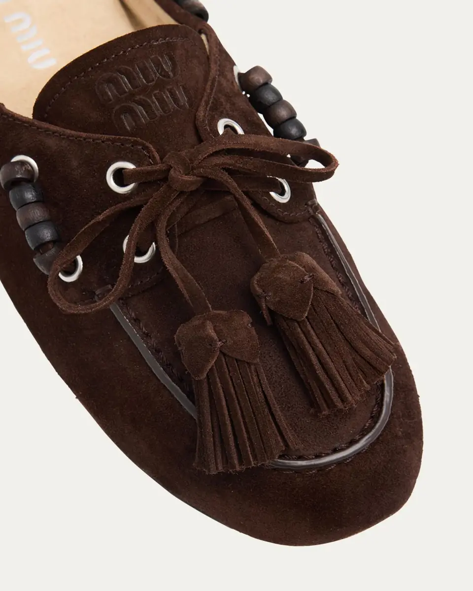 Miu Miu Suede Tassel Mocassin Mules | Thumbnail 5