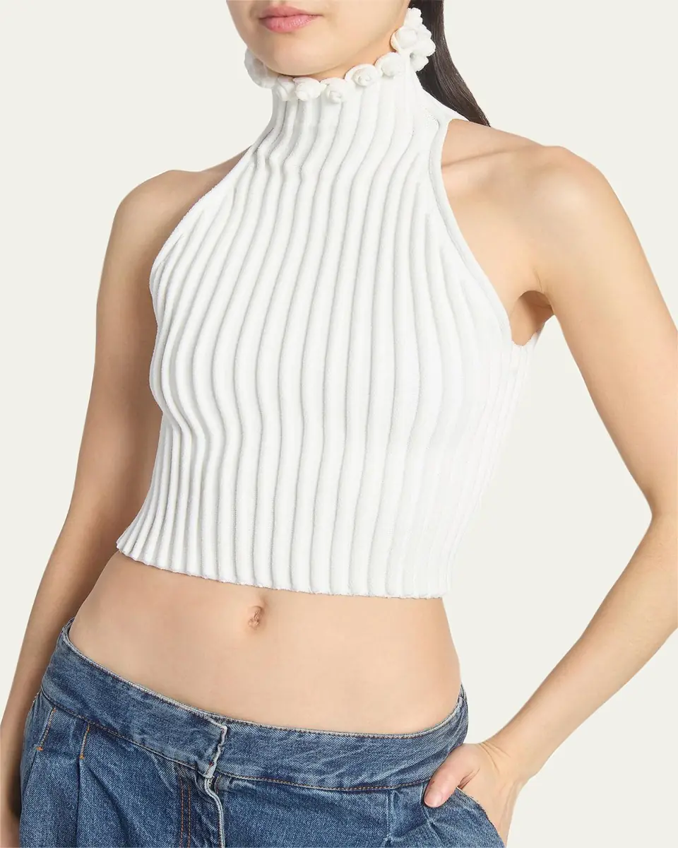 Alaïa Ribbed Knit Curled Trim Halter Top | Thumbnail 5 Alaïa Ribbed Knit Curled Trim Halter Top | Thumbnail 5