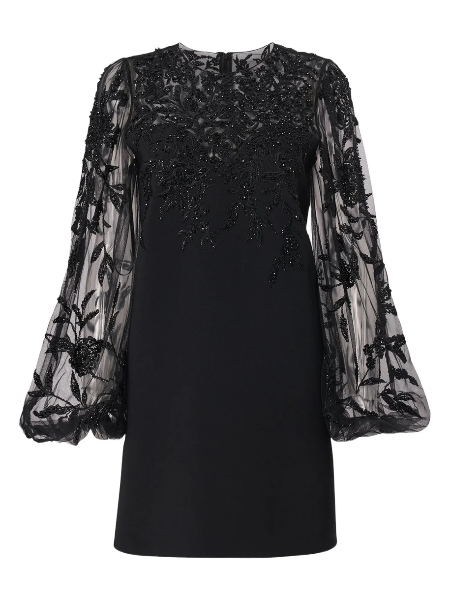 Embroidered Puff-Sleeve Mini Dress