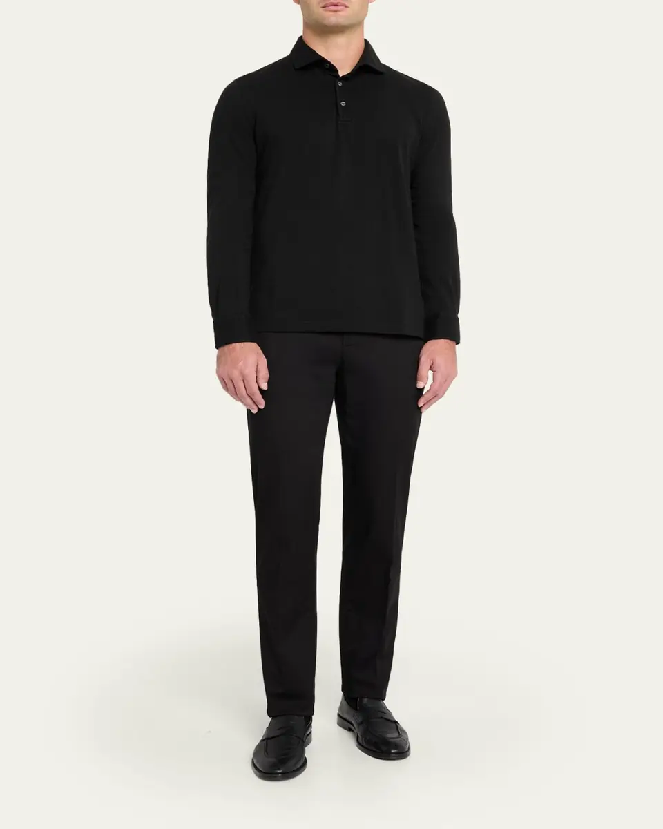 Fedeli Men's Giza Cotton Long-Sleeve Pique Polo Shirt | Thumbnail 2