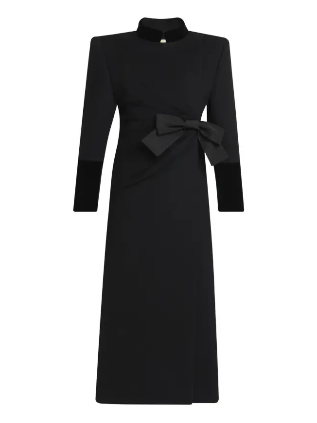 Valentino Garavani Velvet Bow Double-Breasted Wool-Cashmere Long Coat