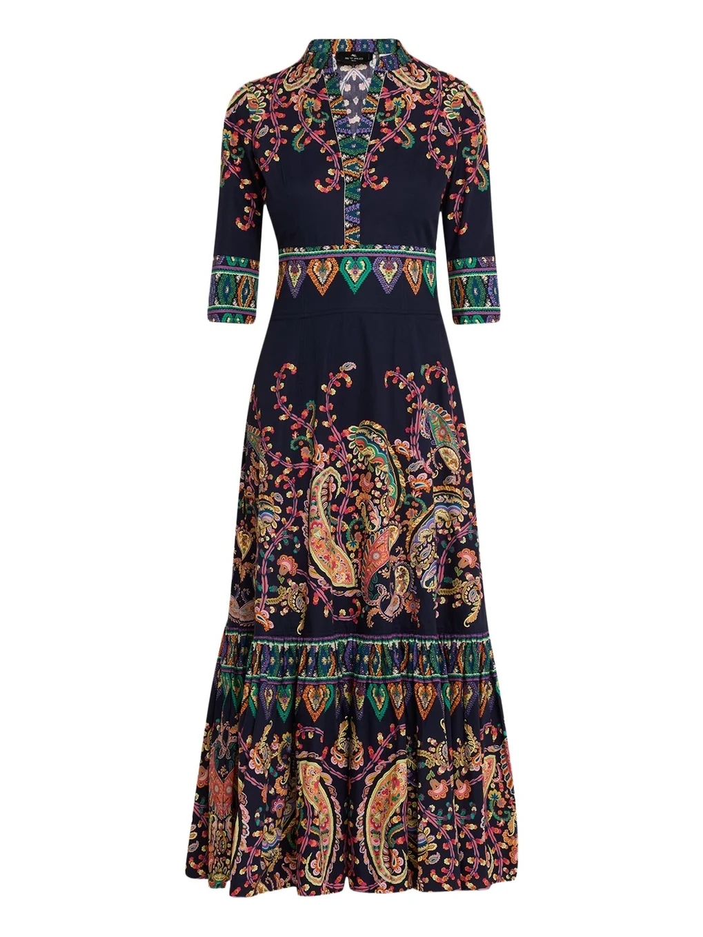 Paisley Cotton 3/4-Sleeve Maxi Shirtdress Paisley Cotton 3/4-Sleeve Maxi Shirtdress