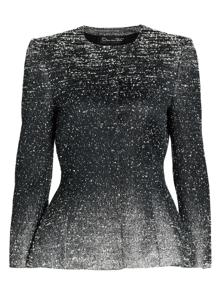 Oscar de la Renta Ombre Metallic Boucle Jacquard Single-Breasted Jacket