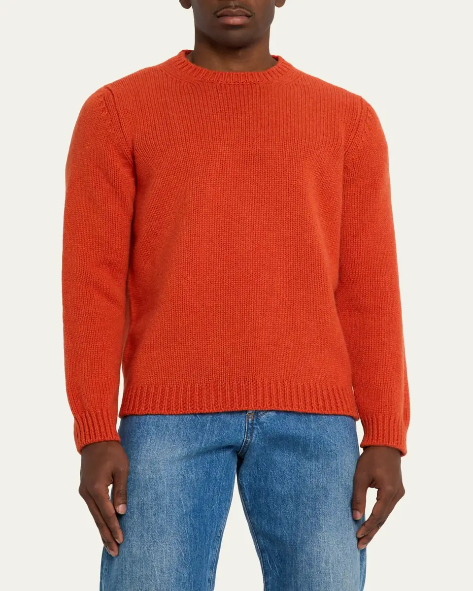 Anderson & Sheppard Men's Plain Knit Cashmere Crewneck Sweater | Thumbnail 4 Anderson & Sheppard Men's Plain Knit Cashmere Crewneck Sweater | Thumbnail 4