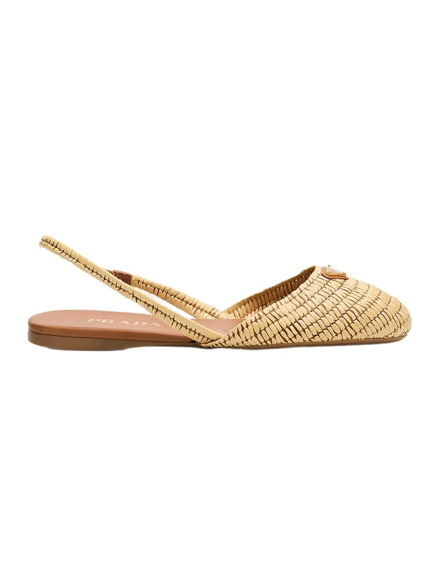 Prada 5mm Raffia Slingback Flats