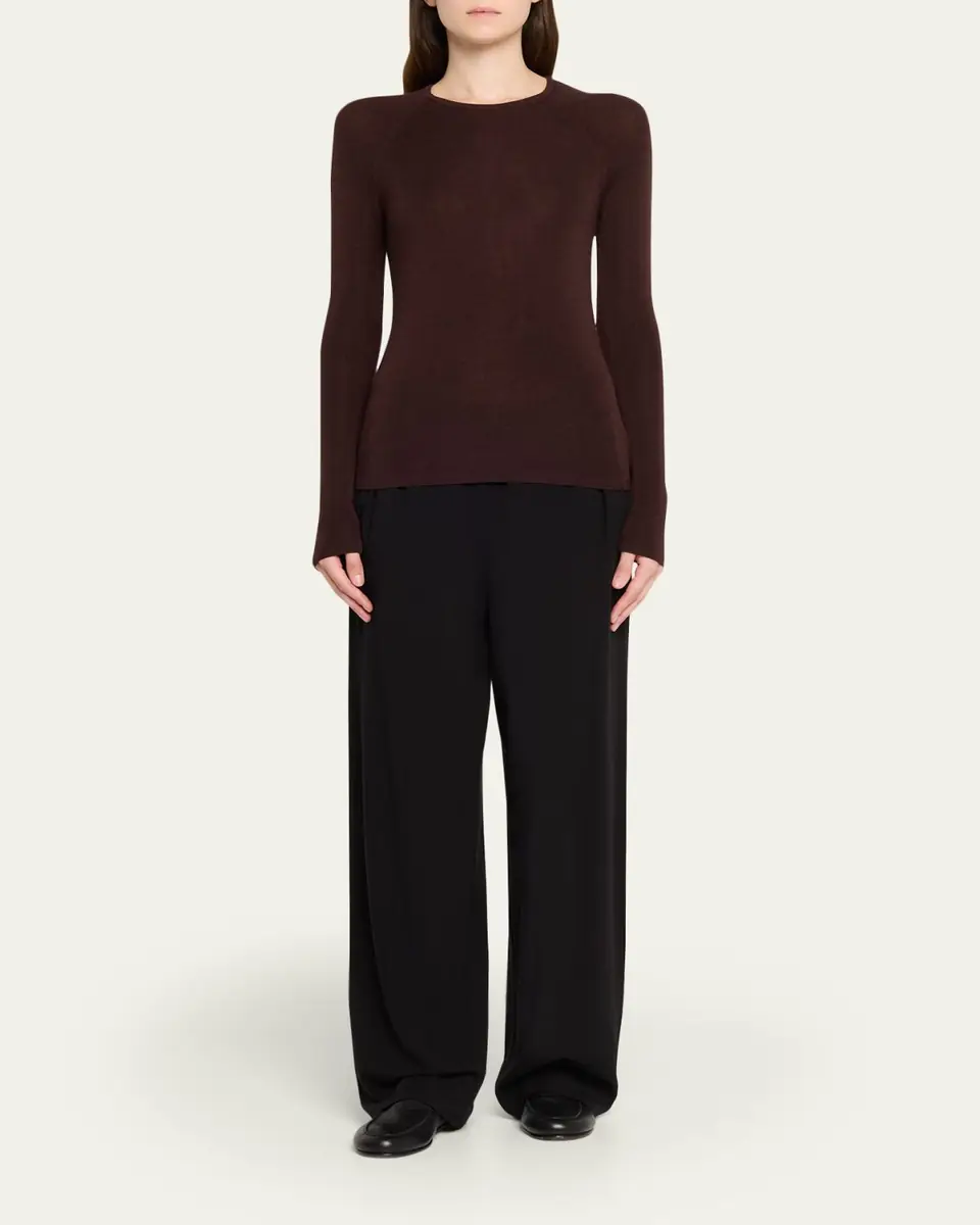 Majestic Filatures Crewneck Micro Rib Knit Wool-Silk T-Shirt | Thumbnail 2