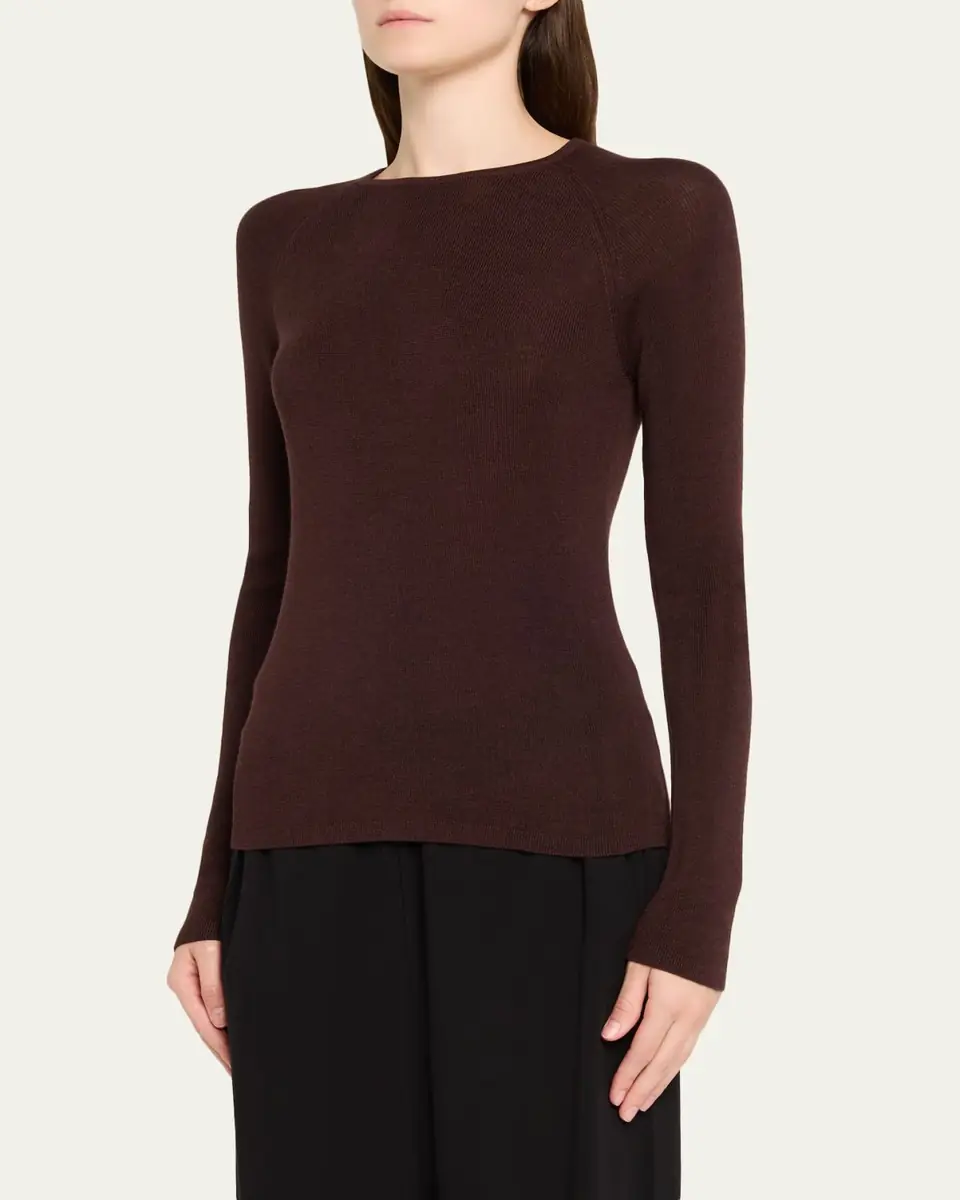 Majestic Filatures Crewneck Micro Rib Knit Wool-Silk T-Shirt | Thumbnail 4