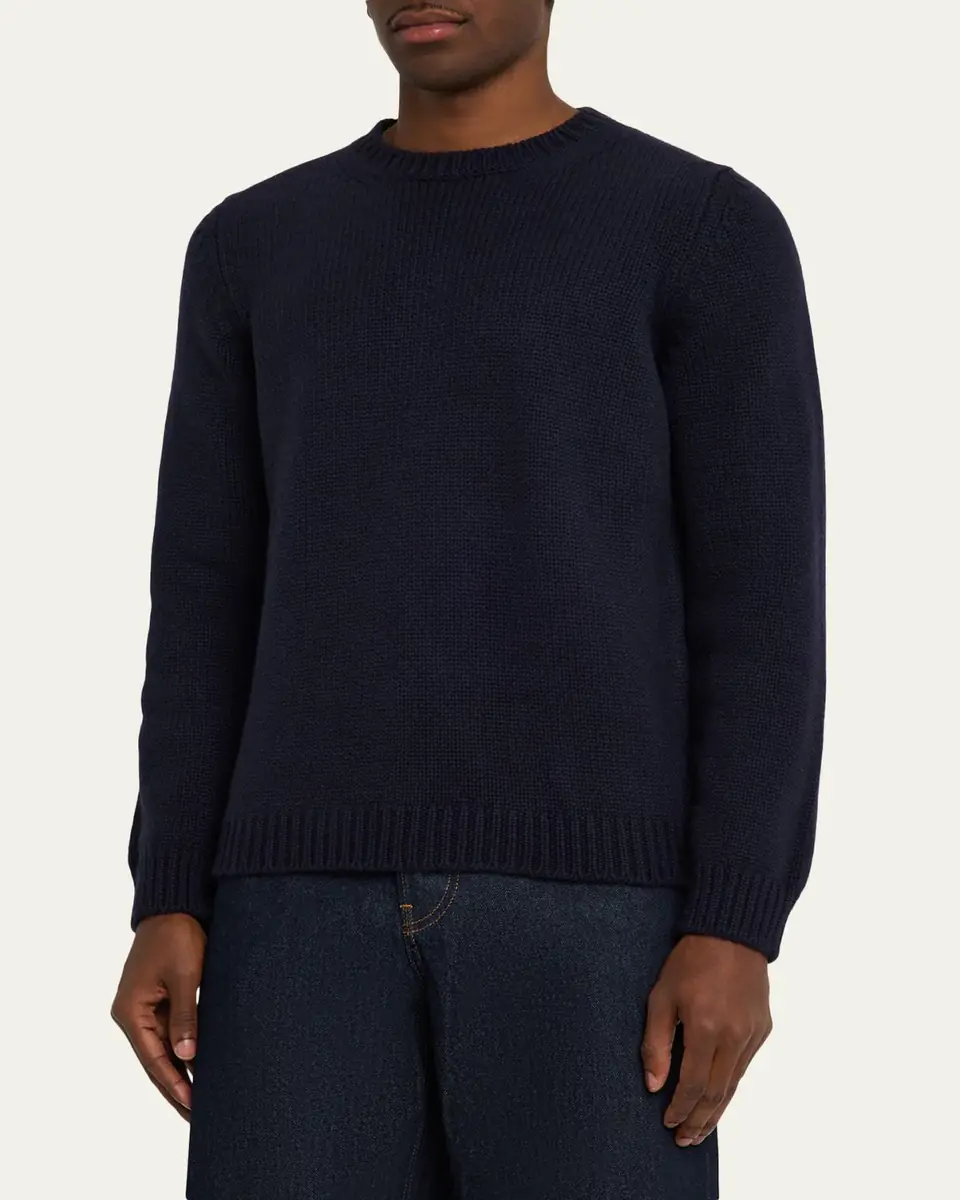 Anderson & Sheppard Men's Plain Knit Cashmere Crewneck Sweater | Thumbnail 4 Anderson & Sheppard Men's Plain Knit Cashmere Crewneck Sweater | Thumbnail 4