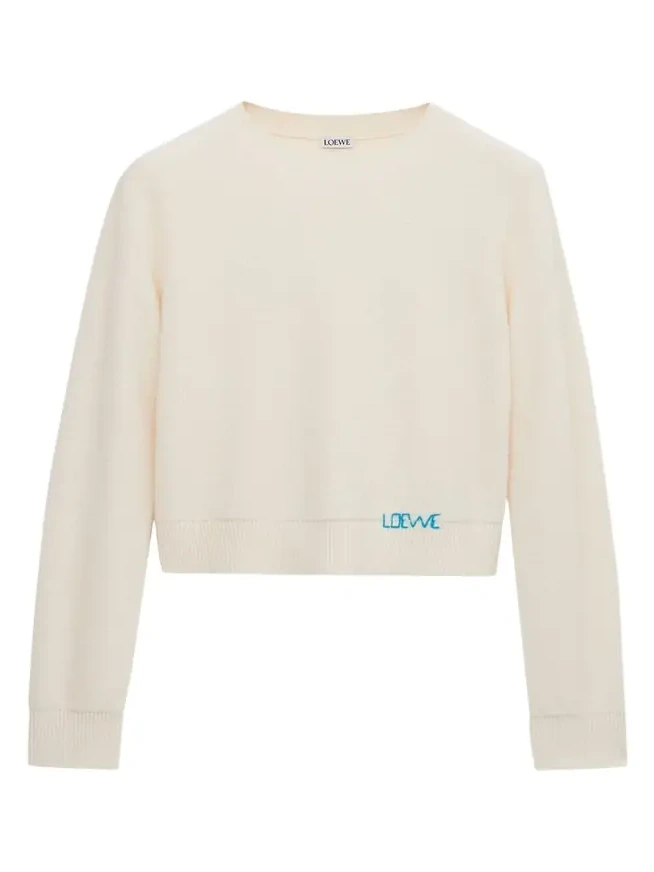 Logo Embroidered Wool Crewneck Sweater