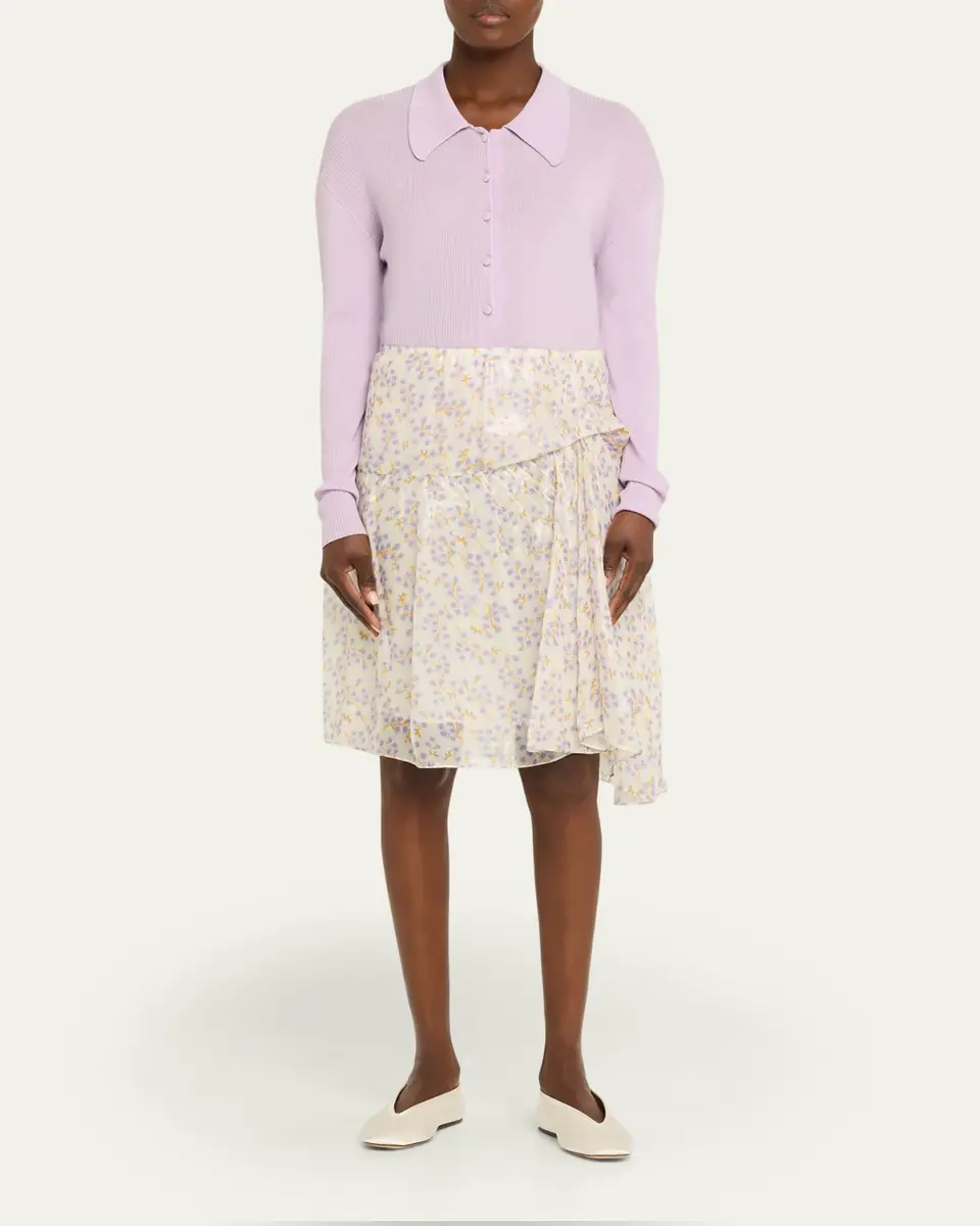 Plan C Floral-Print Metallic Silk Gathered Skirt | Thumbnail 2