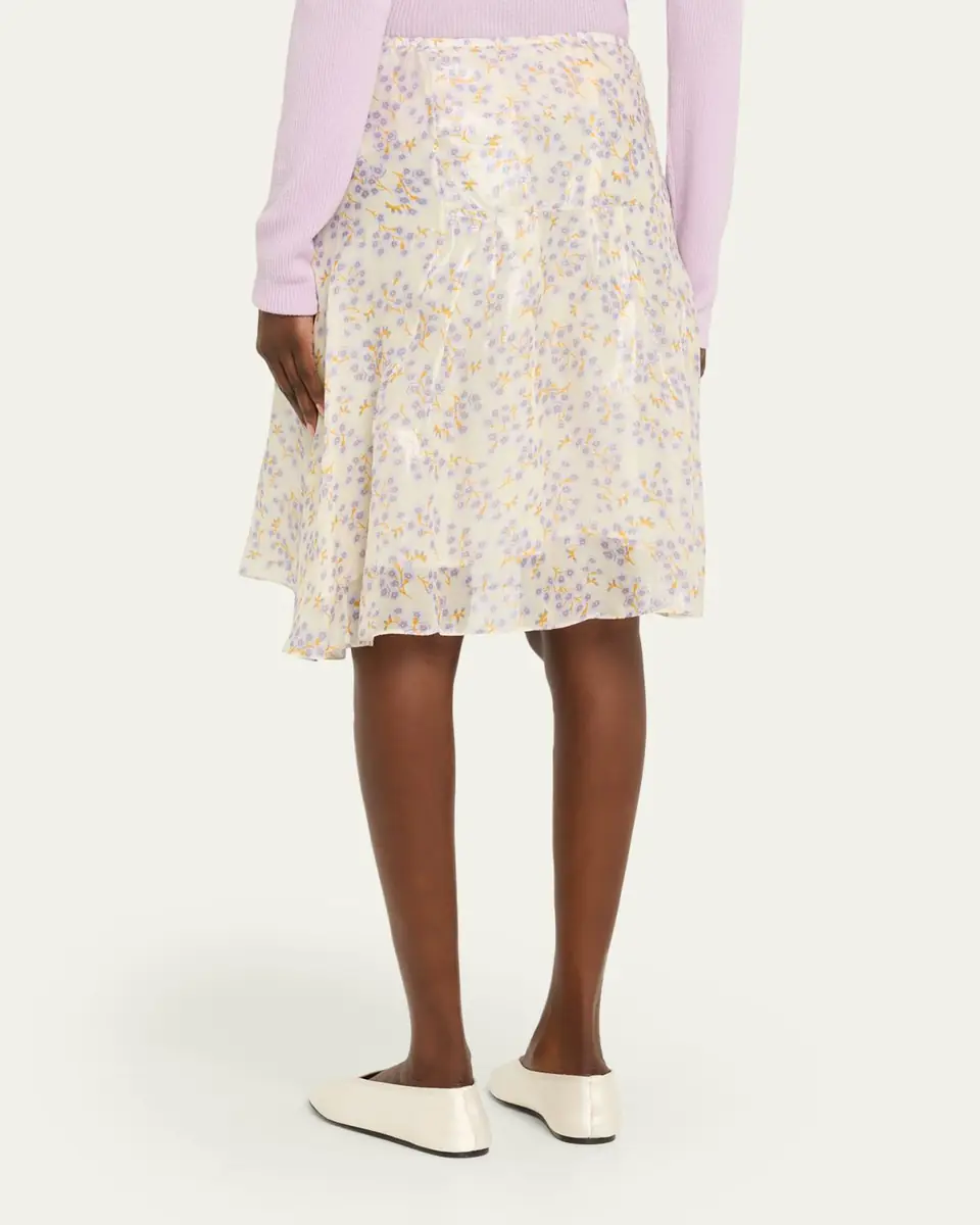 Plan C Floral-Print Metallic Silk Gathered Skirt | Thumbnail 3
