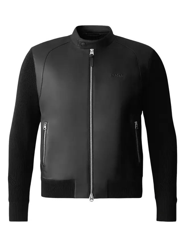 Men's Dominic Faux Leather Knit-Trim Jacket Men's Dominic Faux Leather Knit-Trim Jacket