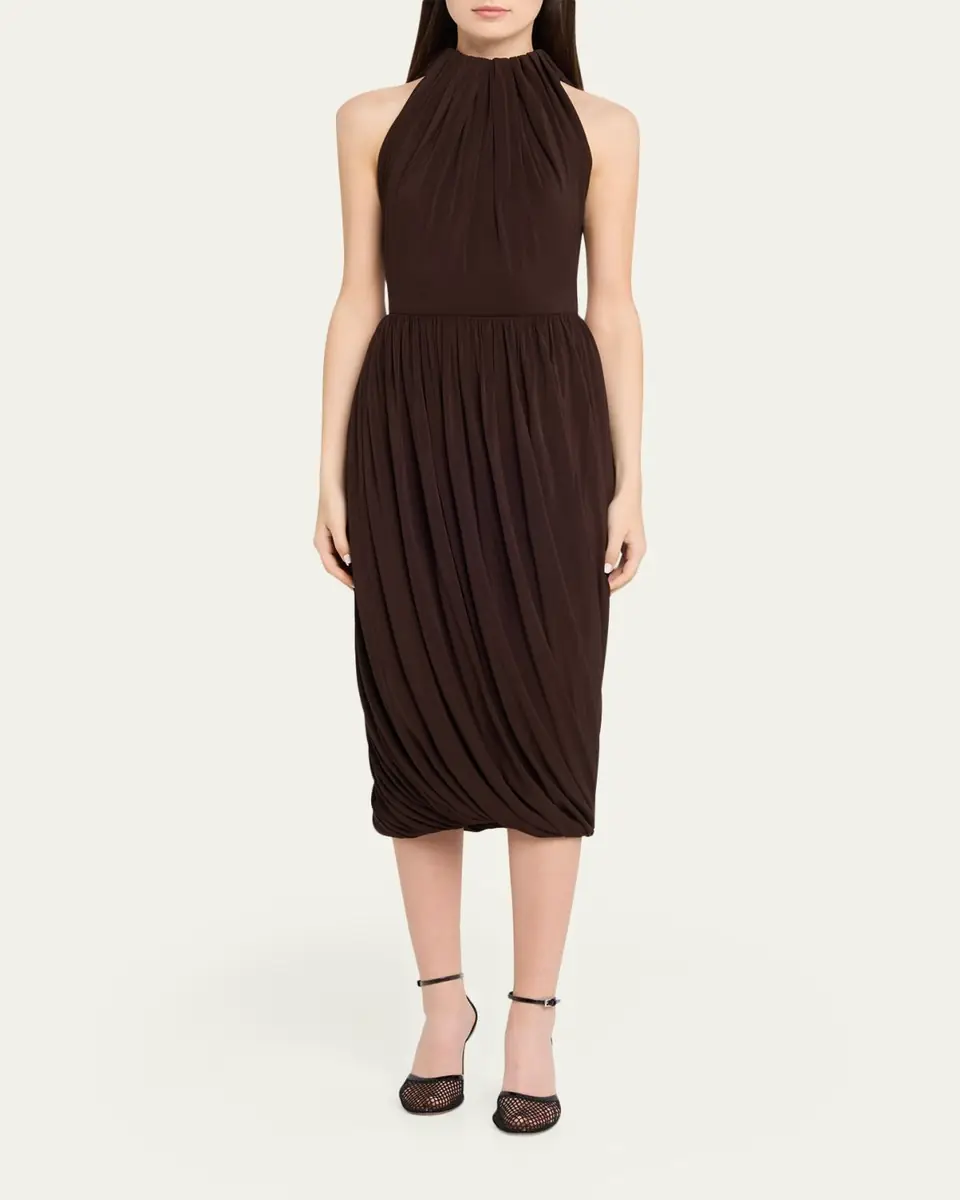 Alaïa Gathered Jersey Midi Dress | Thumbnail 2 Alaïa Gathered Jersey Midi Dress | Thumbnail 2