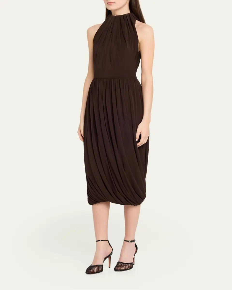 Alaïa Gathered Jersey Midi Dress | Thumbnail 4 Alaïa Gathered Jersey Midi Dress | Thumbnail 4
