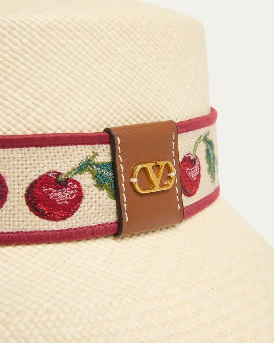 Valentino Garavani Cherry Embroidered Straw Bucket Hat | Thumbnail 2 Valentino Garavani Cherry Embroidered Straw Bucket Hat | Thumbnail 2