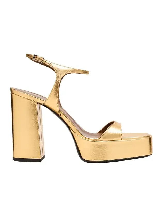 Metallic Leather Block-Heel Platform Sandals Metallic Leather Block-Heel Platform Sandals