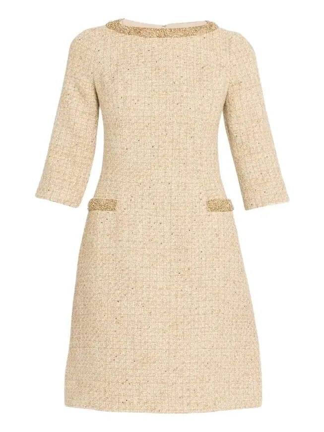 Metallic Boucle Jewel-Trim A-Line Dress Metallic Boucle Jewel-Trim A-Line Dress
