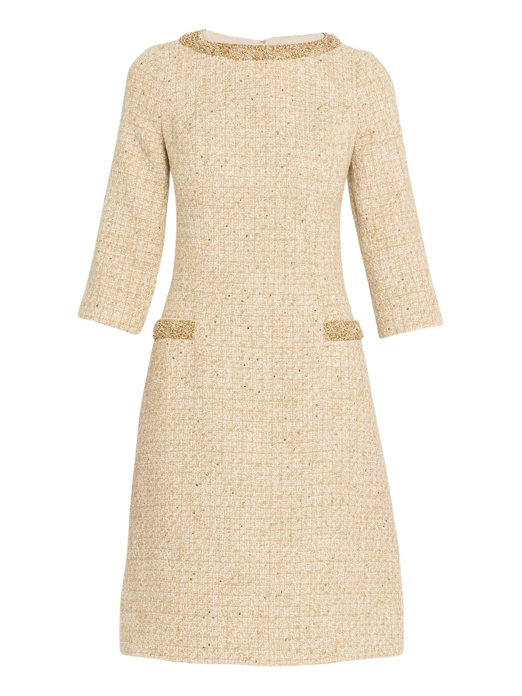 Rickie Freeman for Teri Jon Metallic Boucle Jewel-Trim A-Line Dress