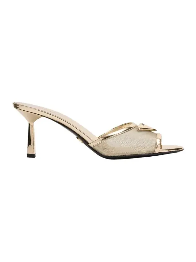 Prada 75mm Metallic Leather Mesh Sandals | Thumbnail 1 Prada 75mm Metallic Leather Mesh Sandals | Thumbnail 1
