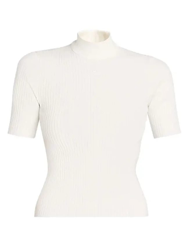 Courrèges Mock-Neck Short-Sleeve Rib Pullover