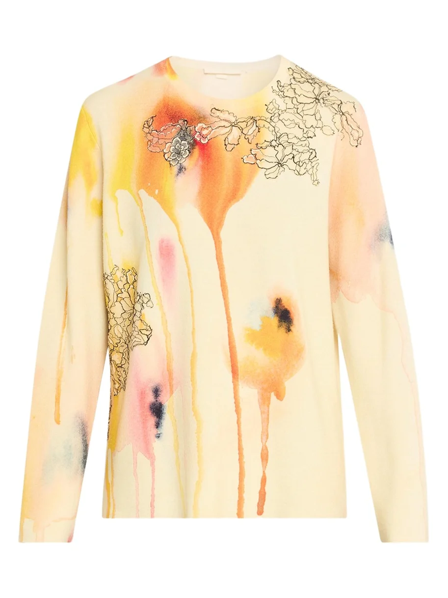 Jason Wu Collection Watercolor Floral Lace Applique Wool Sweater