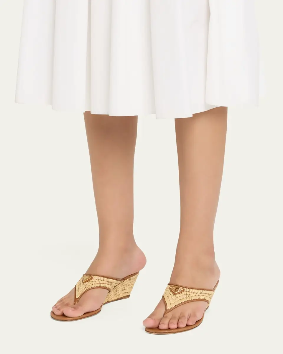 Prada 55mm Triangle Logo Raffia and Leather Thong Sandals | Thumbnail 2 Prada 55mm Triangle Logo Raffia and Leather Thong Sandals | Thumbnail 2