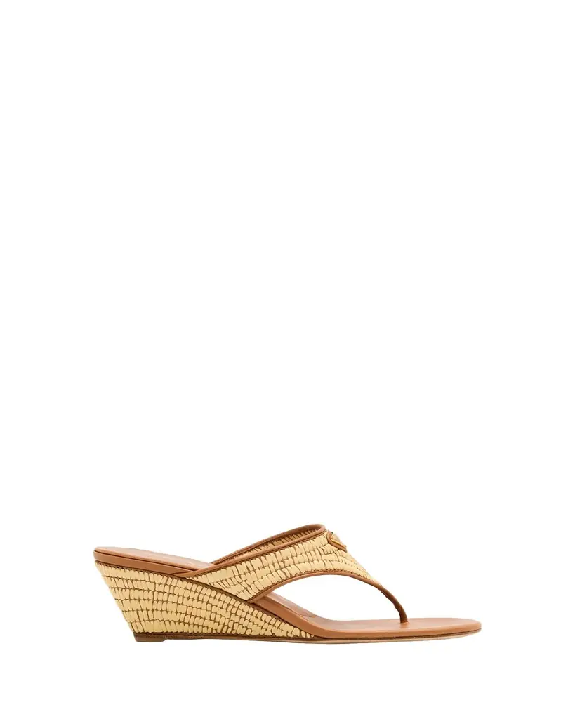 Prada 55mm Triangle Logo Raffia and Leather Thong Sandals | Image 1 Prada 55mm Triangle Logo Raffia and Leather Thong Sandals | Image 1
