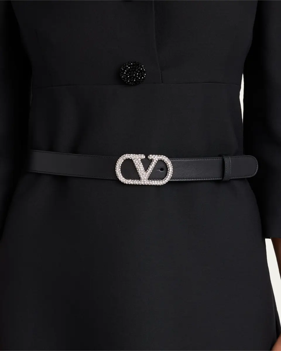 Valentino Garavani VLogo Signature Crystal-Embellished Leather Belt, 30mm | Thumbnail 2 Valentino Garavani VLogo Signature Crystal-Embellished Leather Belt, 30mm | Thumbnail 2