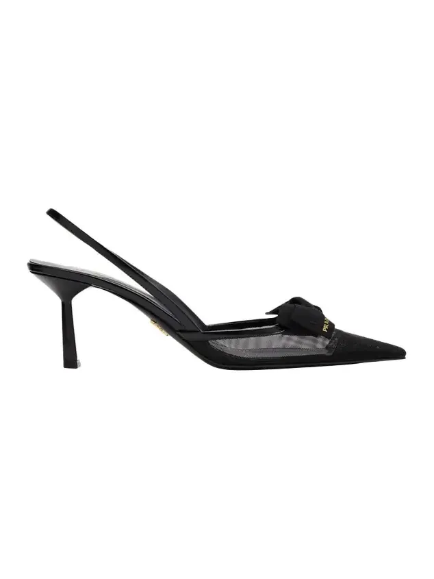 75mm Modellerie Bow Mesh Slingback Pumps