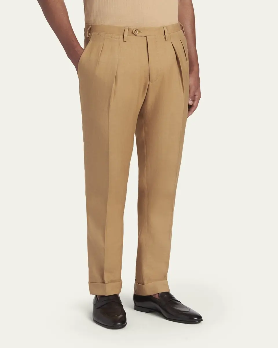 Kiton Men's Cashmere-Blend Straight Leg Pleated Trousers | Thumbnail 4 Kiton Men's Cashmere-Blend Straight Leg Pleated Trousers | Thumbnail 4