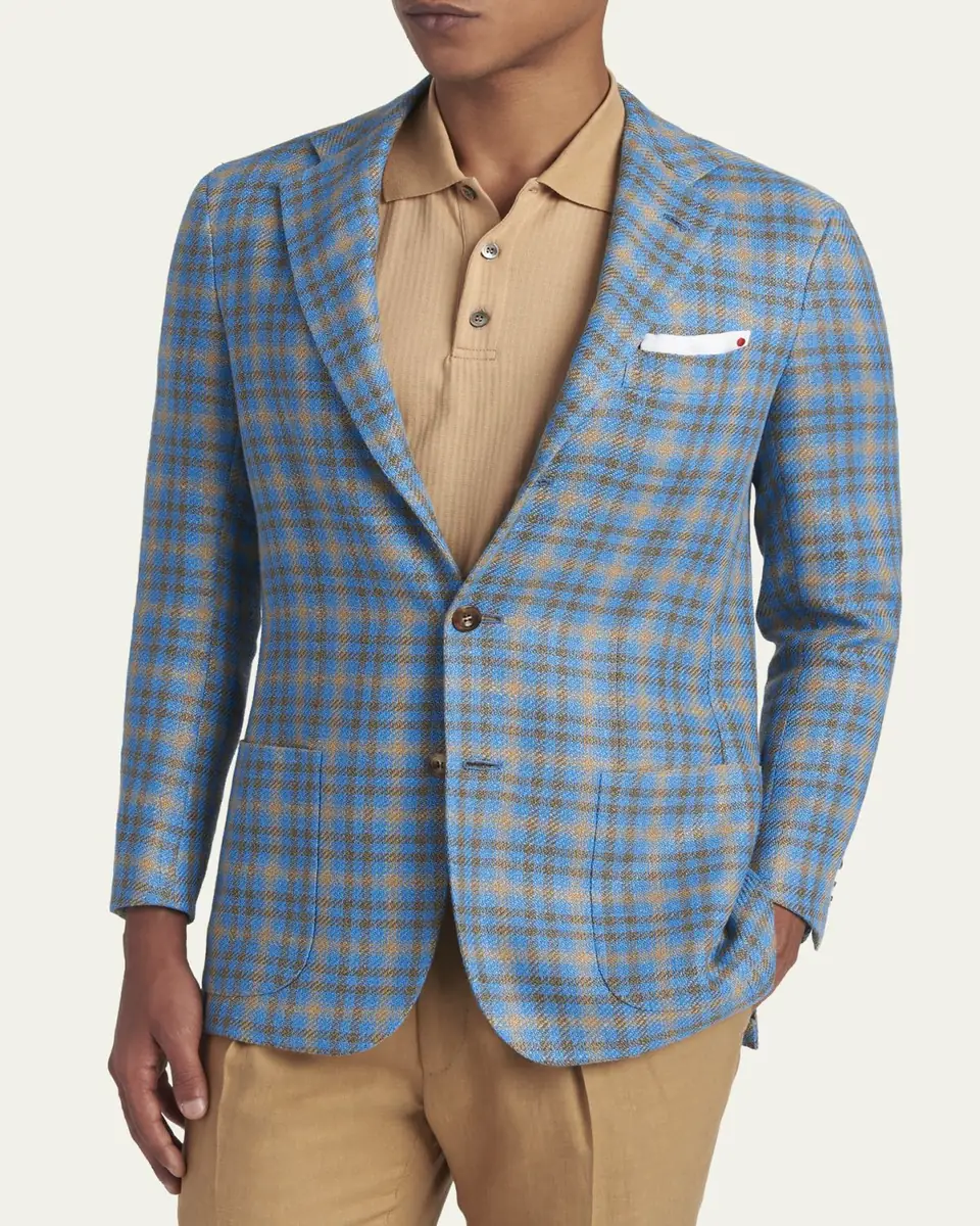 Kiton Men's Cashmere and Linen Graph Check Sport Coat | Thumbnail 4 Kiton Men's Cashmere and Linen Graph Check Sport Coat | Thumbnail 4
