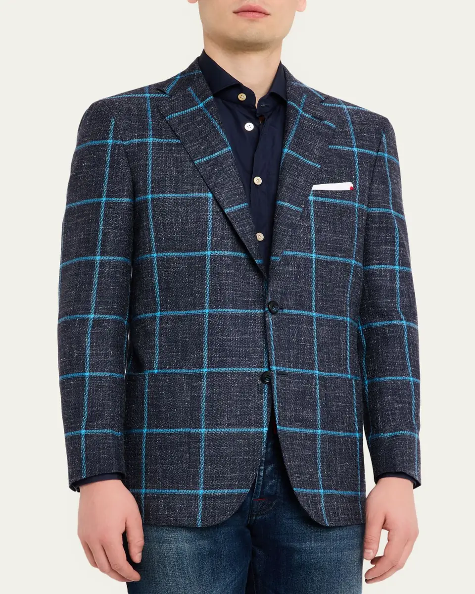 Kiton Men's Windowpane Cashmere, Wool and Silk Sport Coat | Thumbnail 4 Kiton Men's Windowpane Cashmere, Wool and Silk Sport Coat | Thumbnail 4