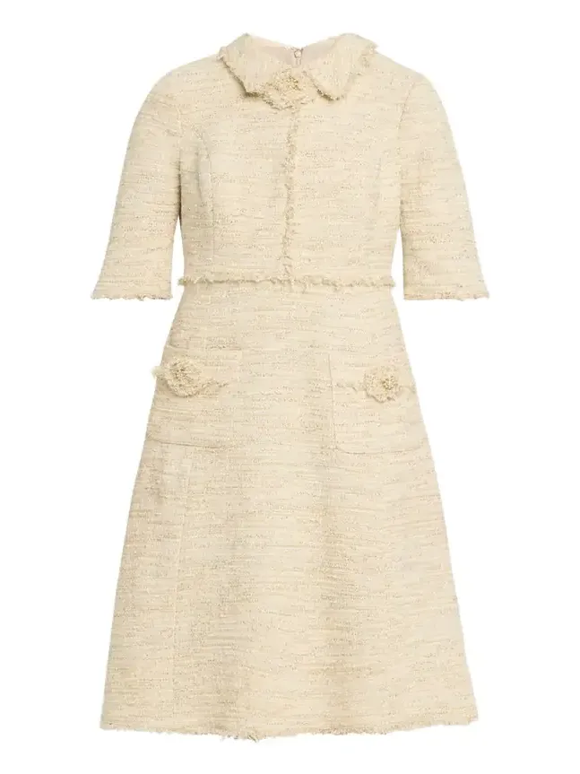 Fringe-Trim Metallic Tweed Dress Fringe-Trim Metallic Tweed Dress