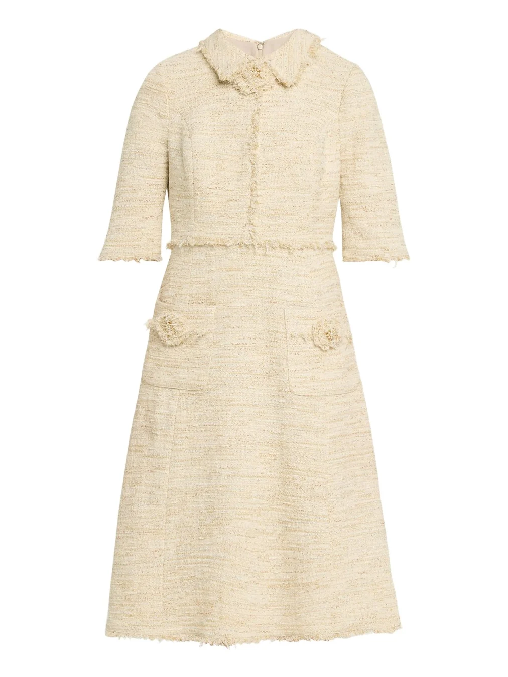 Rickie Freeman for Teri Jon Fringe-Trim Metallic Tweed Dress