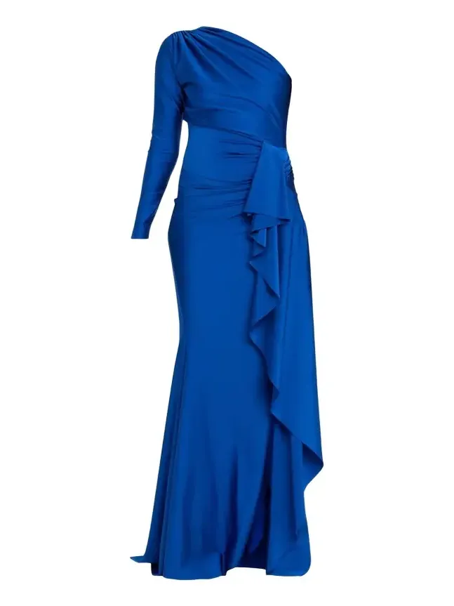 Serina One-Shoulder Draped Jersey Gown
