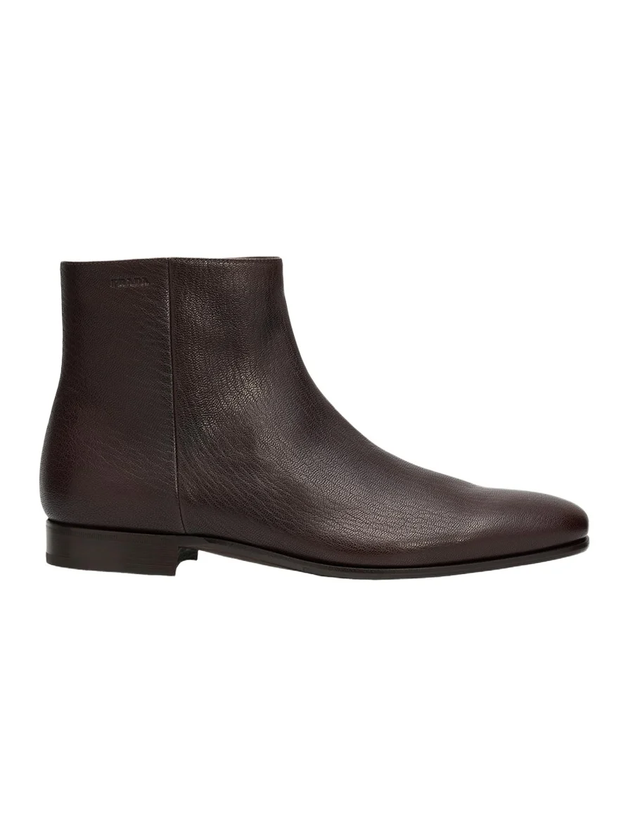 Prada Men's Leather Embossed-Logo Zipped Ankle Boots